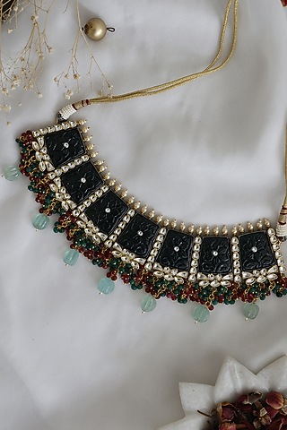 Gold Plated Multi-Colored Natural Stone & Kundan Necklace by Do Taara