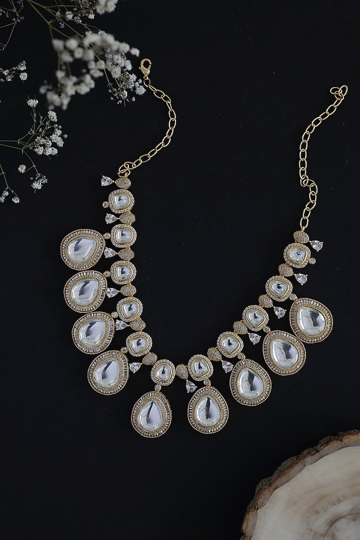 Gold Plated Kundan Polki & Zirconia Necklace by Do Taara at Pernia's Pop Up Shop