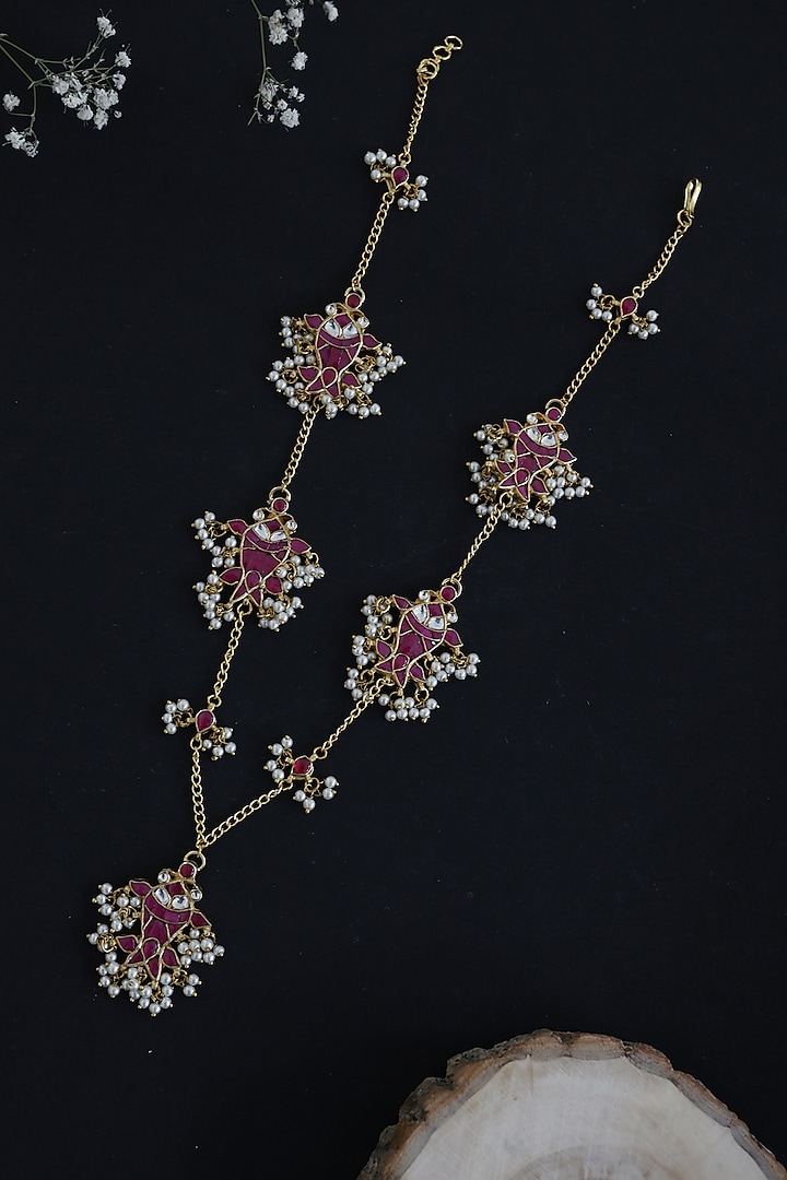 Gold Plated Pink Stone & Kundan Necklace by Do Taara