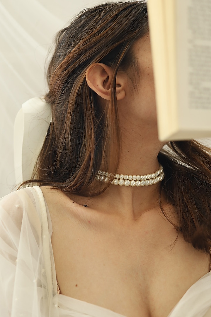 Gold Finish Pearl Choker Necklace by Do Taara at Pernia's Pop Up Shop