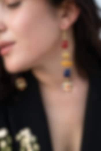 Gold Finish Kundan Polki & Navratna Stone Dangler Earrings by Do Taara at Pernia's Pop Up Shop