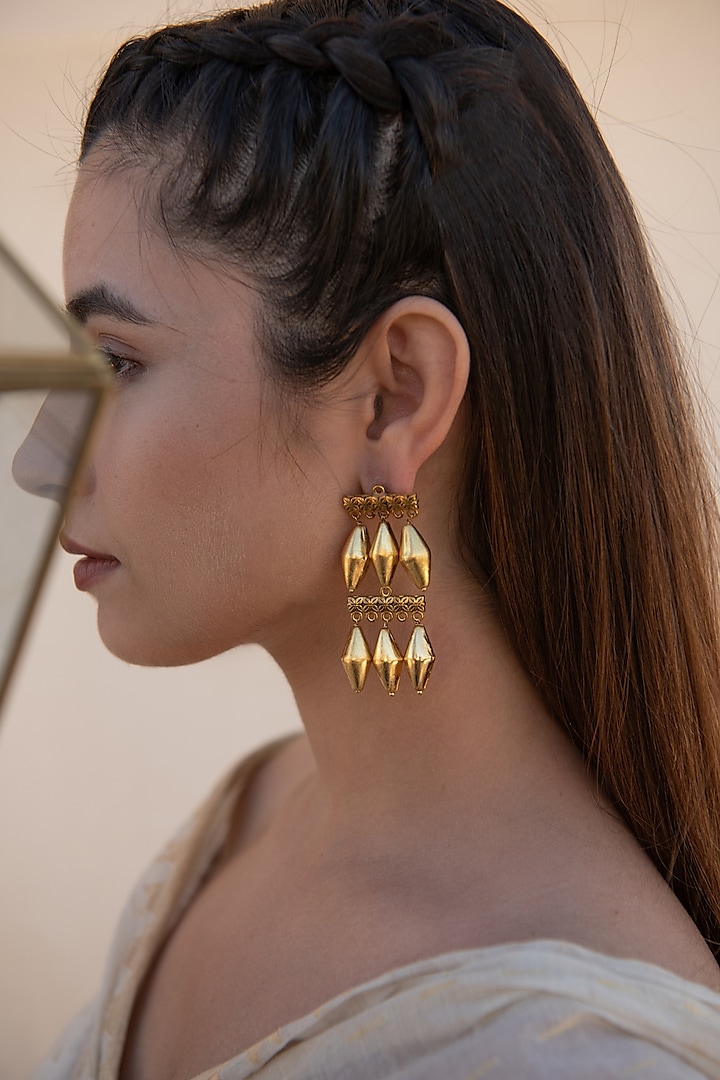Gold Finish Dangler Earrings by Do Taara