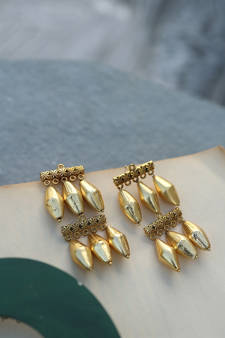 Gold Finish Dangler Earrings by Do Taara at Pernia's Pop Up Shop