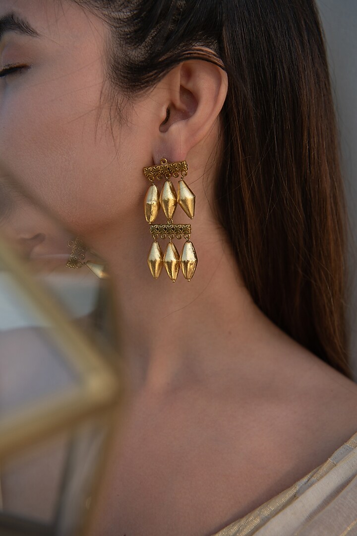 Gold Finish Dangler Earrings by Do Taara at Pernia's Pop Up Shop