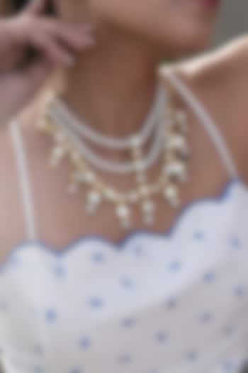 Gold Finish Kundan Polki & Pearl Layered Necklace by Do Taara at Pernia's Pop Up Shop