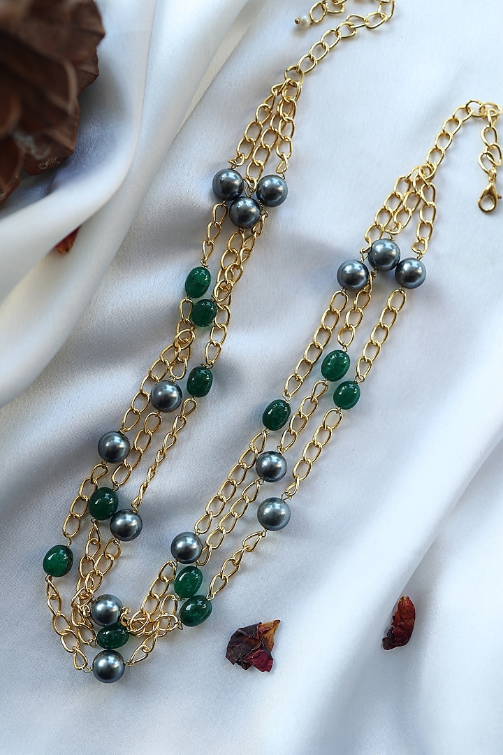 Gold Finish Grey Pearl Necklace by Do Taara at Pernia's Pop Up Shop