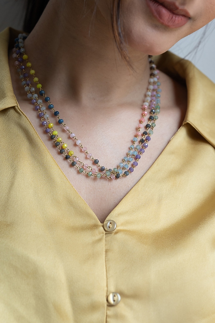 Gold Finish Onyx Layered Necklace by Do Taara at Pernia's Pop Up Shop