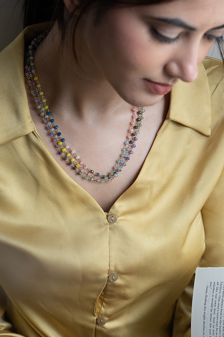 Gold Finish Onyx Layered Necklace by Do Taara at Pernia's Pop Up Shop