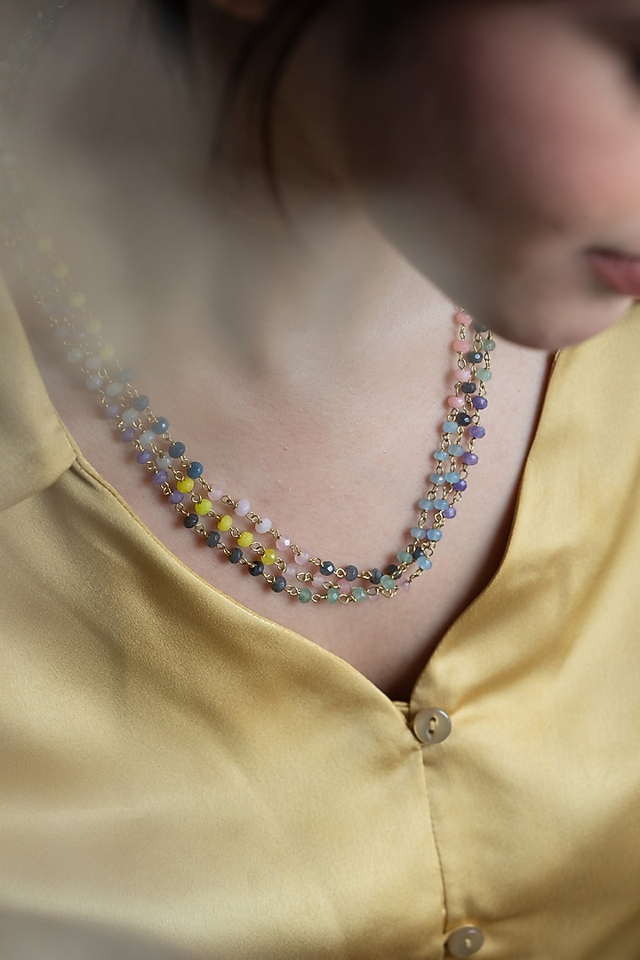 Gold Finish Onyx Layered Necklace by Do Taara at Pernia's Pop Up Shop