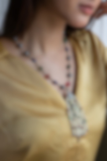 Gold Finish Pearl & Multi-Colored Natural Stone Necklace by Do Taara at Pernia's Pop Up Shop