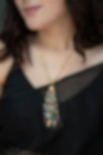 Gold Finish Multi-Colored Onyx & Natural Stone Necklace by Do Taara at Pernia's Pop Up Shop