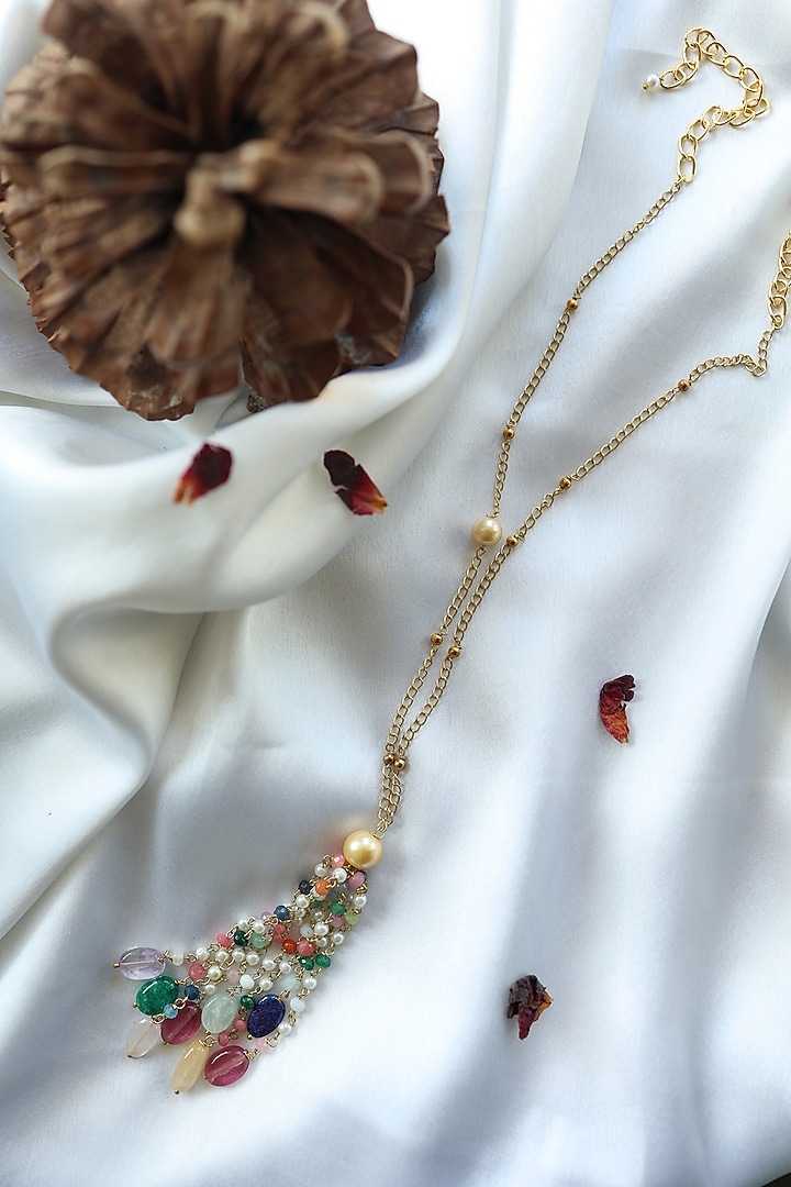 Gold Finish Multi-Colored Onyx & Natural Stone Necklace by Do Taara at Pernia's Pop Up Shop