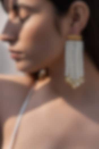 Gold Finish Pearl & Kundan Polki Dangler Earrings by Do Taara at Pernia's Pop Up Shop