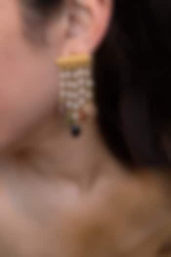Gold Finish Pearl & Natural Stone Dangler Earrings by Do Taara at Pernia's Pop Up Shop