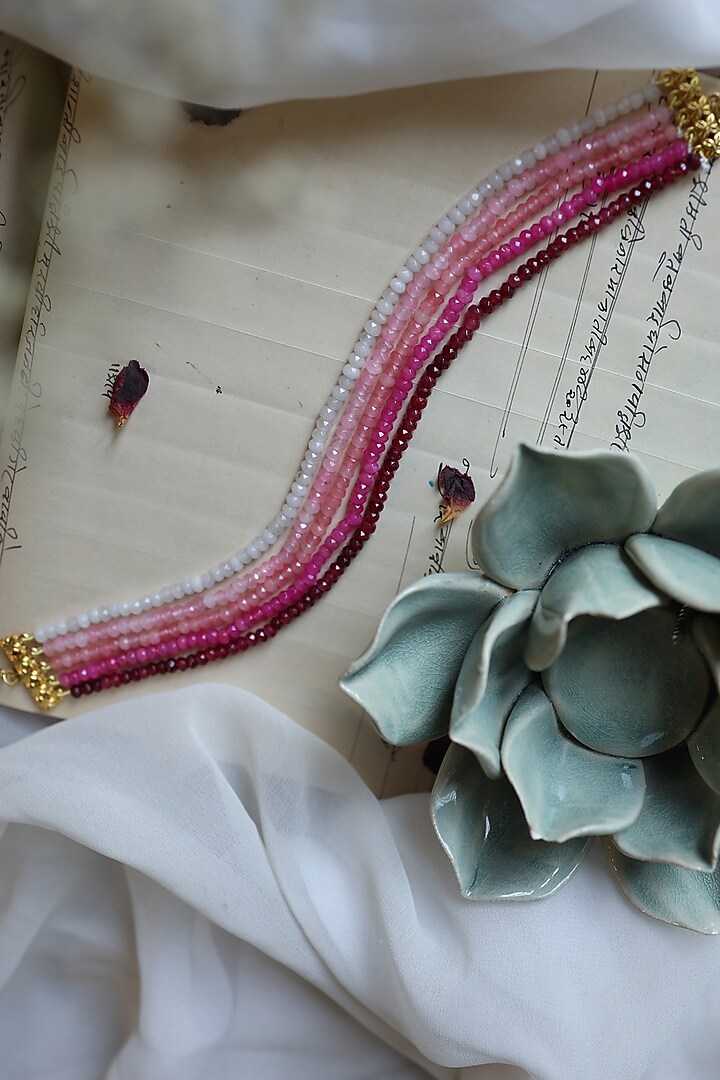 Gold Finish Pink Onyx Ombre Necklace by Do Taara at Pernia's Pop Up Shop