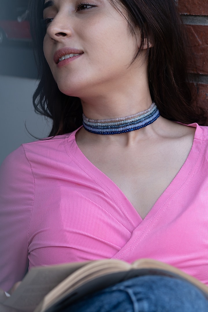 Gold Finish Blue Onyx Ombre Necklace by Do Taara at Pernia's Pop Up Shop