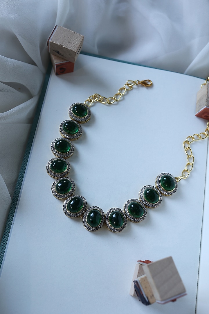 Gold Finish Crystal & Cubic Zirconia Choker Necklace by Do Taara at Pernia's Pop Up Shop