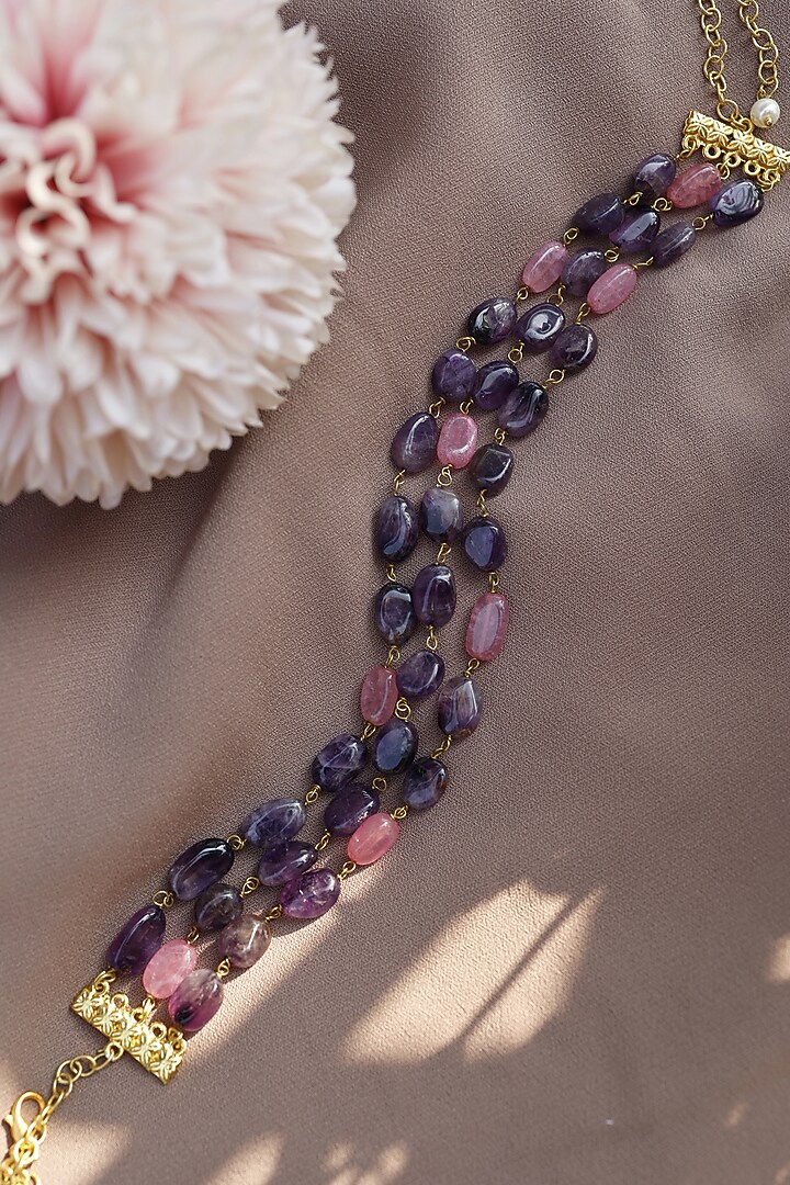 Gold Finish Amethyst & Pink Tourmaline Choker Necklace by Do Taara at Pernia's Pop Up Shop