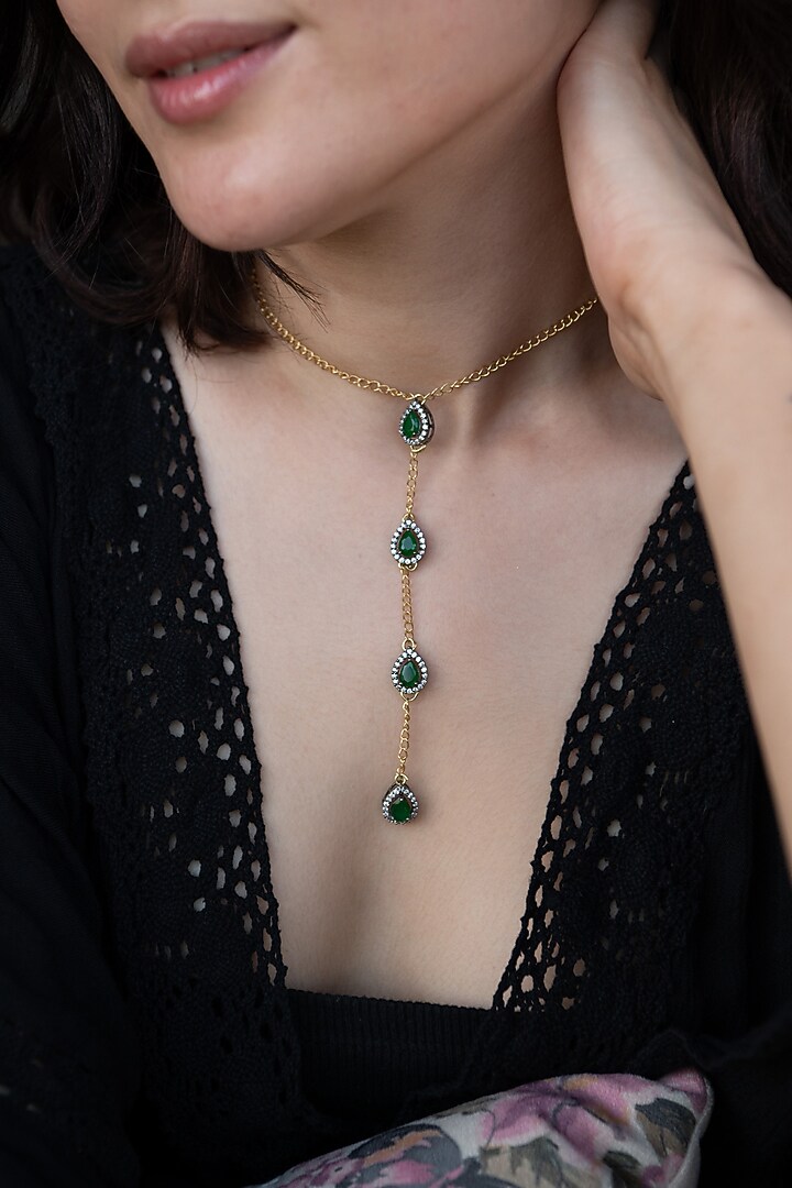 Gold Finish Crystal & Cubic Zirconia Necklace by Do Taara at Pernia's Pop Up Shop