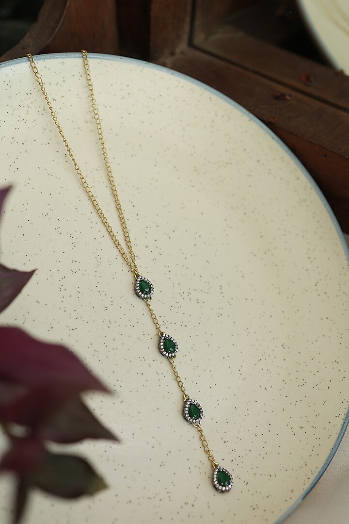 Gold Finish Crystal & Cubic Zirconia Necklace by Do Taara at Pernia's Pop Up Shop