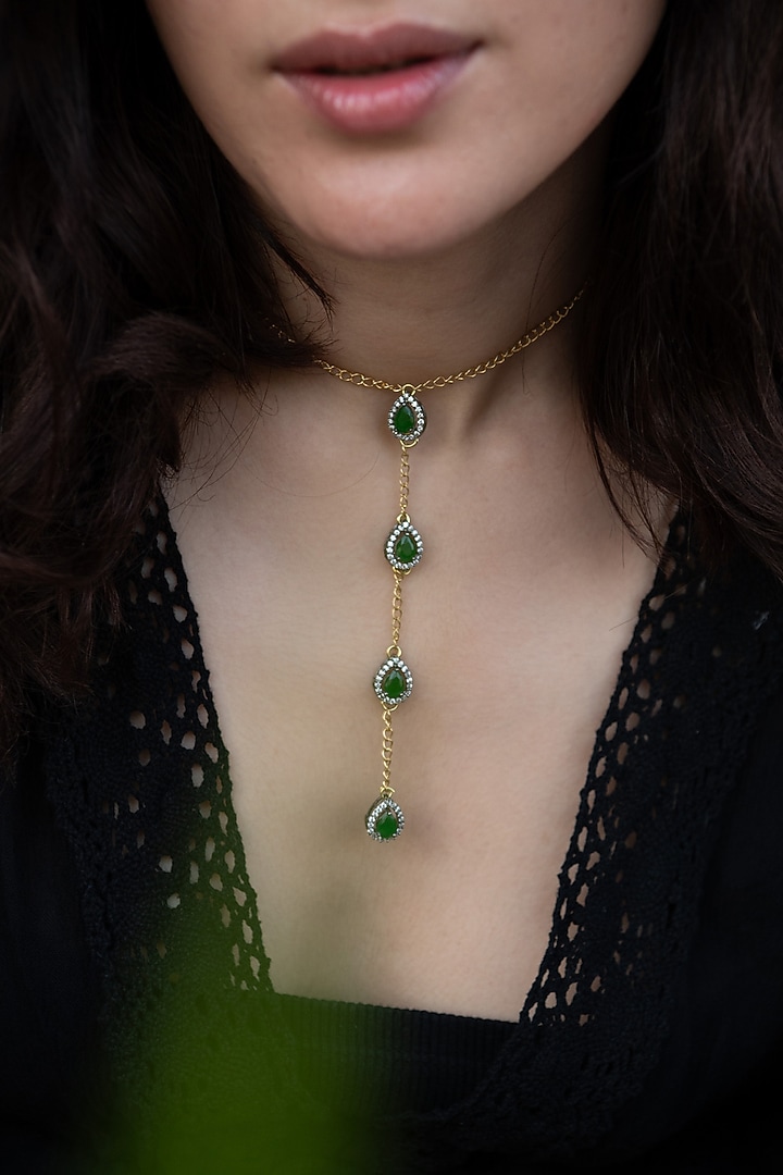 Gold Finish Crystal & Cubic Zirconia Necklace by Do Taara at Pernia's Pop Up Shop