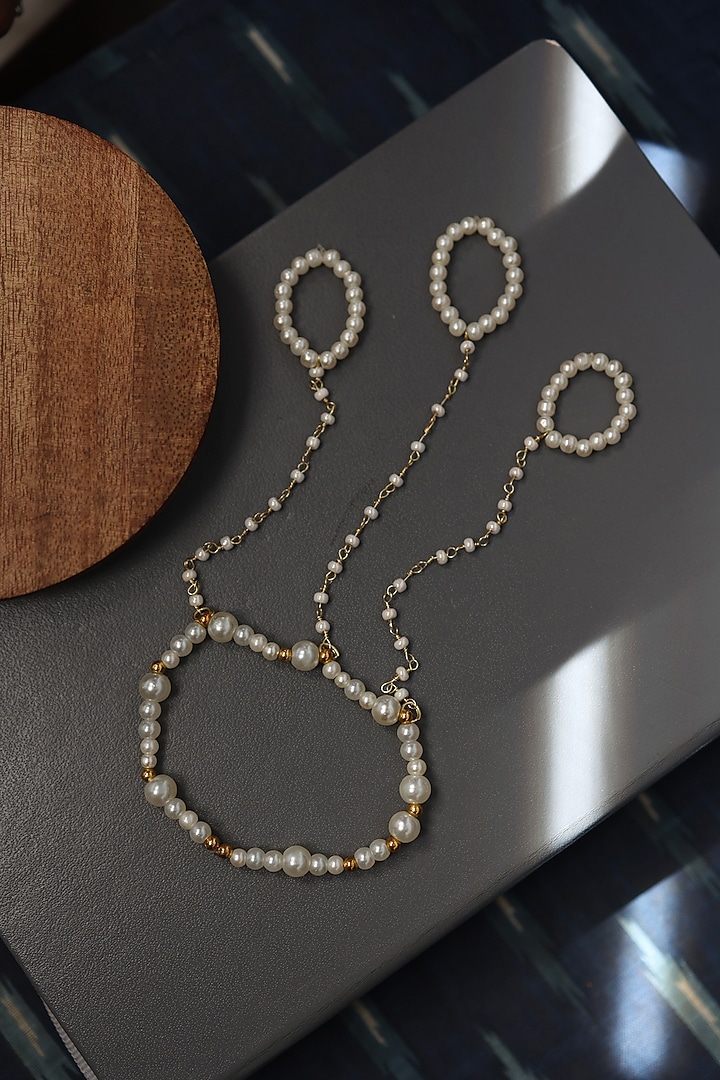 Gold Finish Shell Pearl Hathphool by Do Taara at Pernia's Pop Up Shop