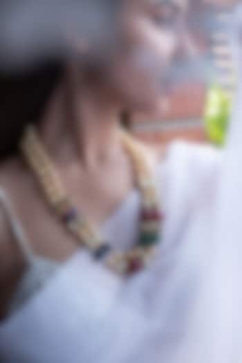 Gold Finish Pearl & Natural Stone Necklace by Do Taara at Pernia's Pop Up Shop