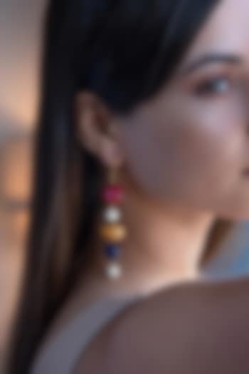 Gold Finish Pearl & Natural Stone Dangler Earrings by Do Taara at Pernia's Pop Up Shop