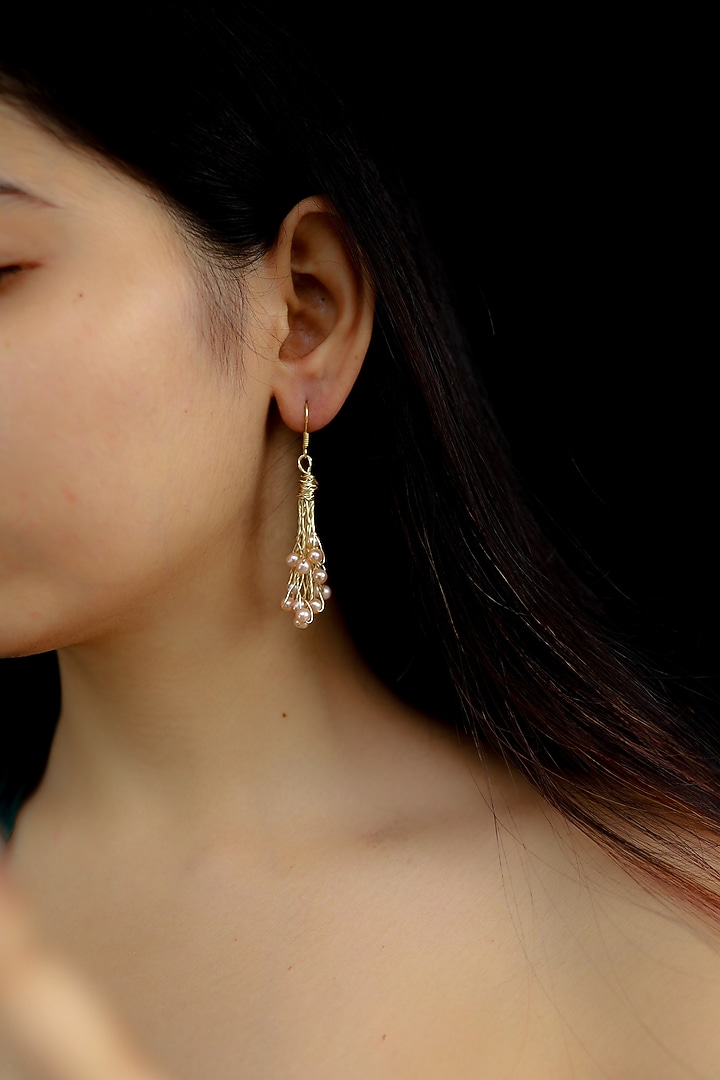 Gold Plated Pearl Dangler Earrings by Do Taara at Pernia's Pop Up Shop