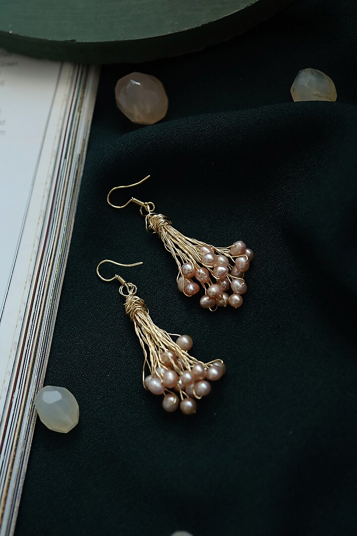 Gold Plated Pearl Dangler Earrings by Do Taara at Pernia's Pop Up Shop