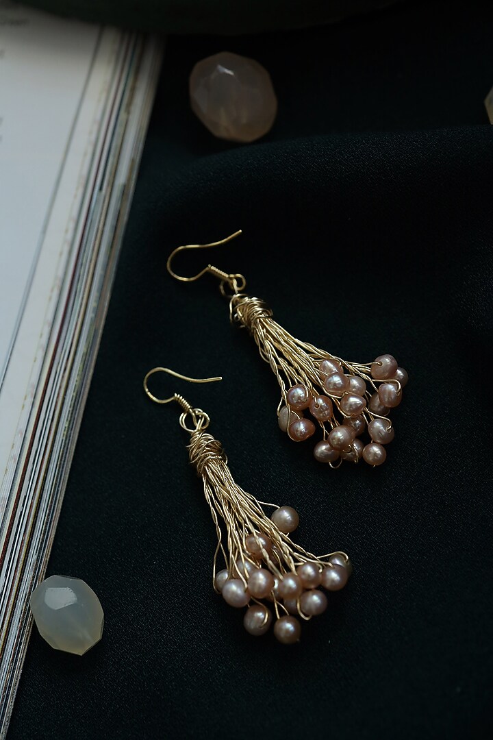 Gold Plated Pearl Dangler Earrings by Do Taara at Pernia's Pop Up Shop