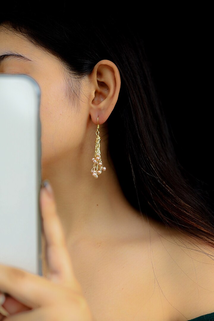 Gold Plated Pearl Dangler Earrings by Do Taara at Pernia's Pop Up Shop
