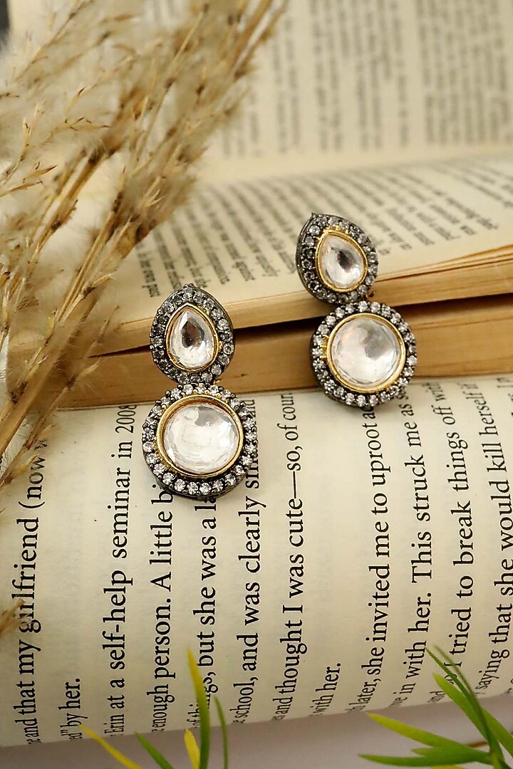 Victorian Finish Kundan Polki & Cubic Zirconia Dangler Earrings by Do Taara at Pernia's Pop Up Shop