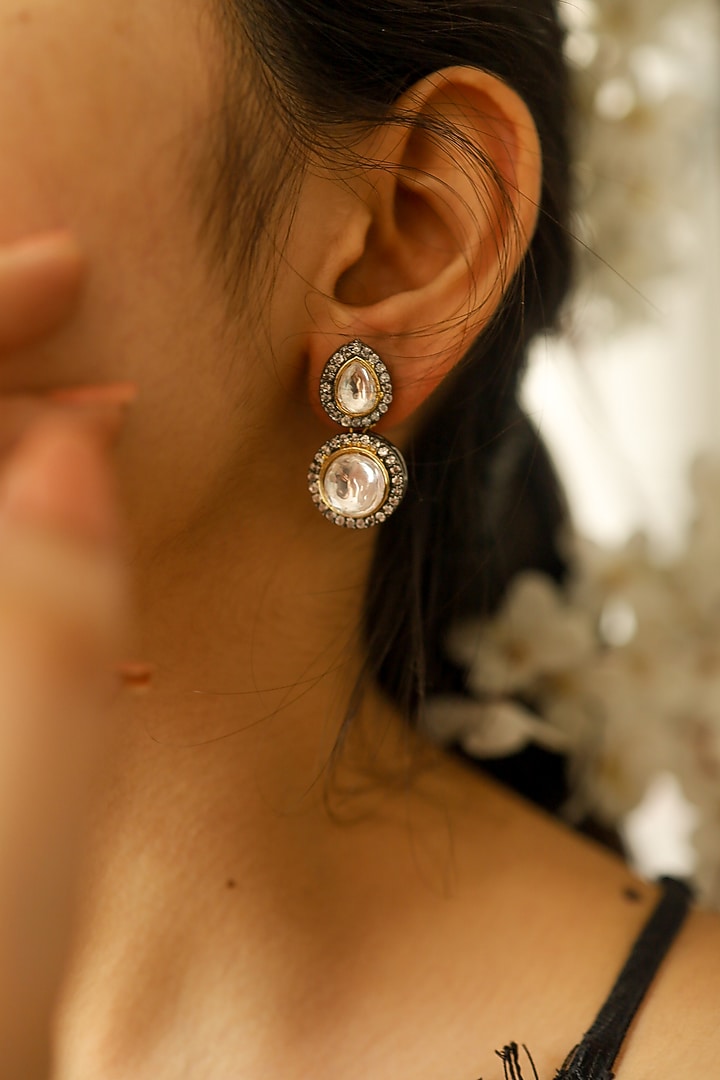 Victorian Finish Kundan Polki & Cubic Zirconia Dangler Earrings by Do Taara at Pernia's Pop Up Shop