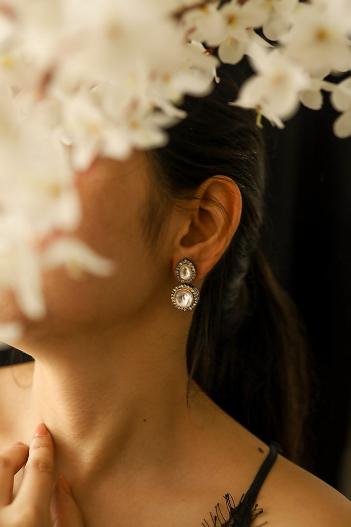 Victorian Finish Kundan Polki & Cubic Zirconia Dangler Earrings by Do Taara at Pernia's Pop Up Shop