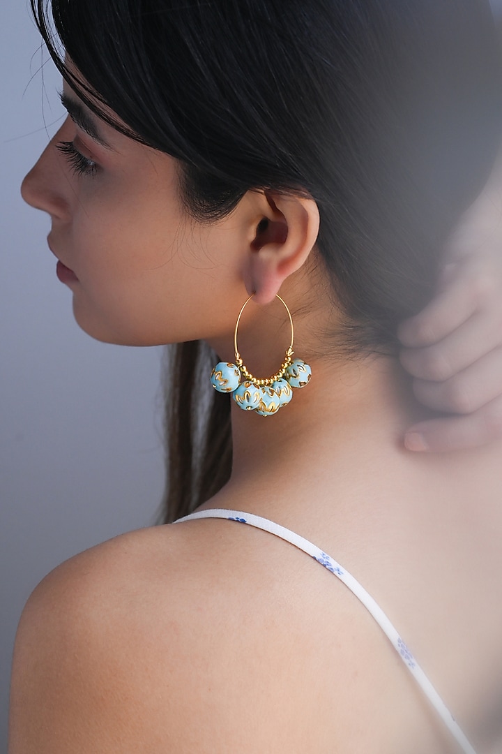 Gold Plated Meenakari Ball Hoop Earrings by Do Taara at Pernia's Pop Up Shop