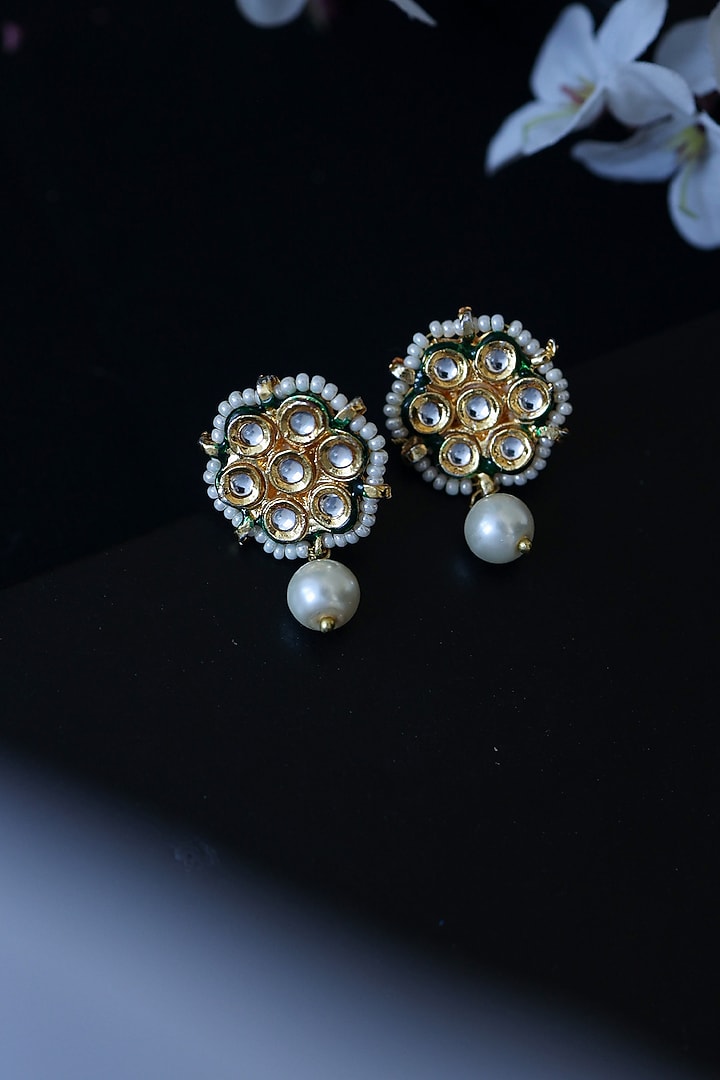 Gold Plated Kundan Polki & Shell Pearl Dangler Earrings by Do Taara at Pernia's Pop Up Shop