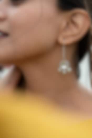 Silver Rhodium Plated Cubic Zirconia & Pearl Dangler Earrings by Do Taara at Pernia's Pop Up Shop