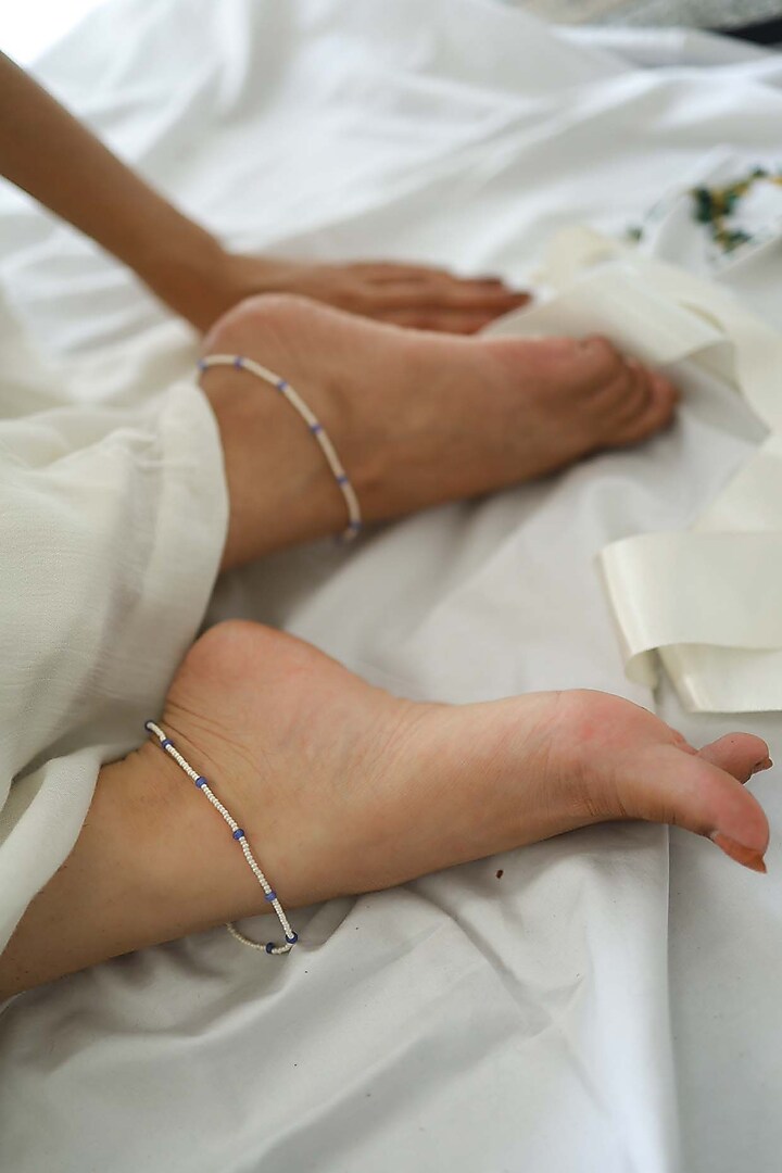 Gold Plated Pearl & Onyx Anklets (Pair of 2) by Do Taara at Pernia's Pop Up Shop