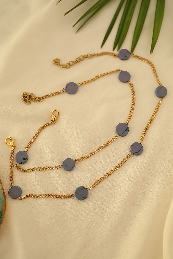 Gold Plated Blue Natural Stone Anklets (Pair of 2) by Do Taara at Pernia's Pop Up Shop
