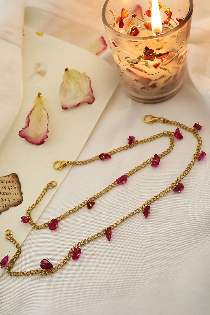 Gold Plated Red Natural Stone Anklets (Pair of 2) by Do Taara at Pernia's Pop Up Shop