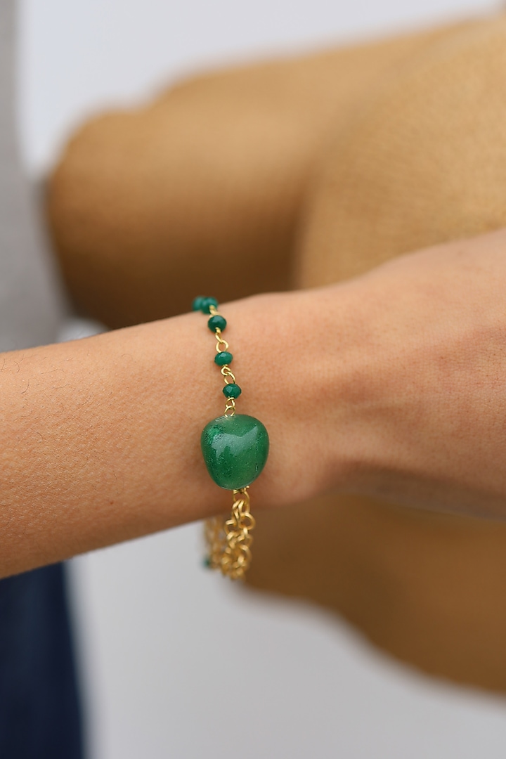 Gold Plated Green Natural Stone & Onyx Bracelet by Do Taara at Pernia's Pop Up Shop