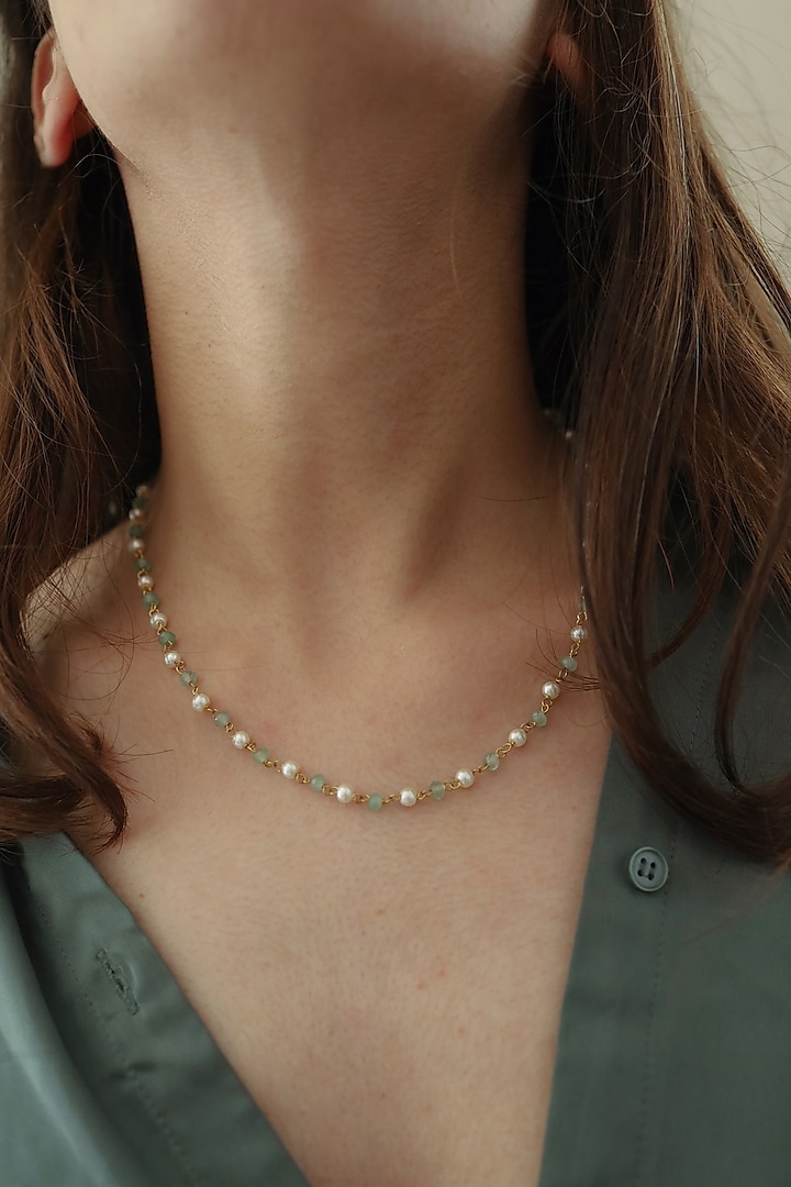 Gold Plated Turquoise Stone & Pearl Necklace by Do Taara at Pernia's Pop Up Shop