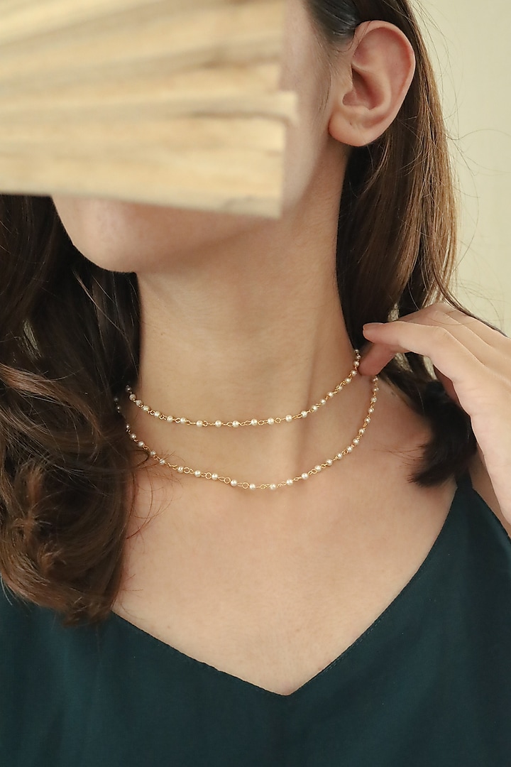 Gold Plated Pearl Layered Necklace by Do Taara at Pernia's Pop Up Shop