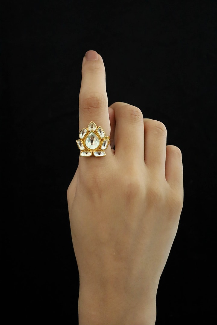 Gold Plated Kundan Polki Ring by Do Taara at Pernia's Pop Up Shop