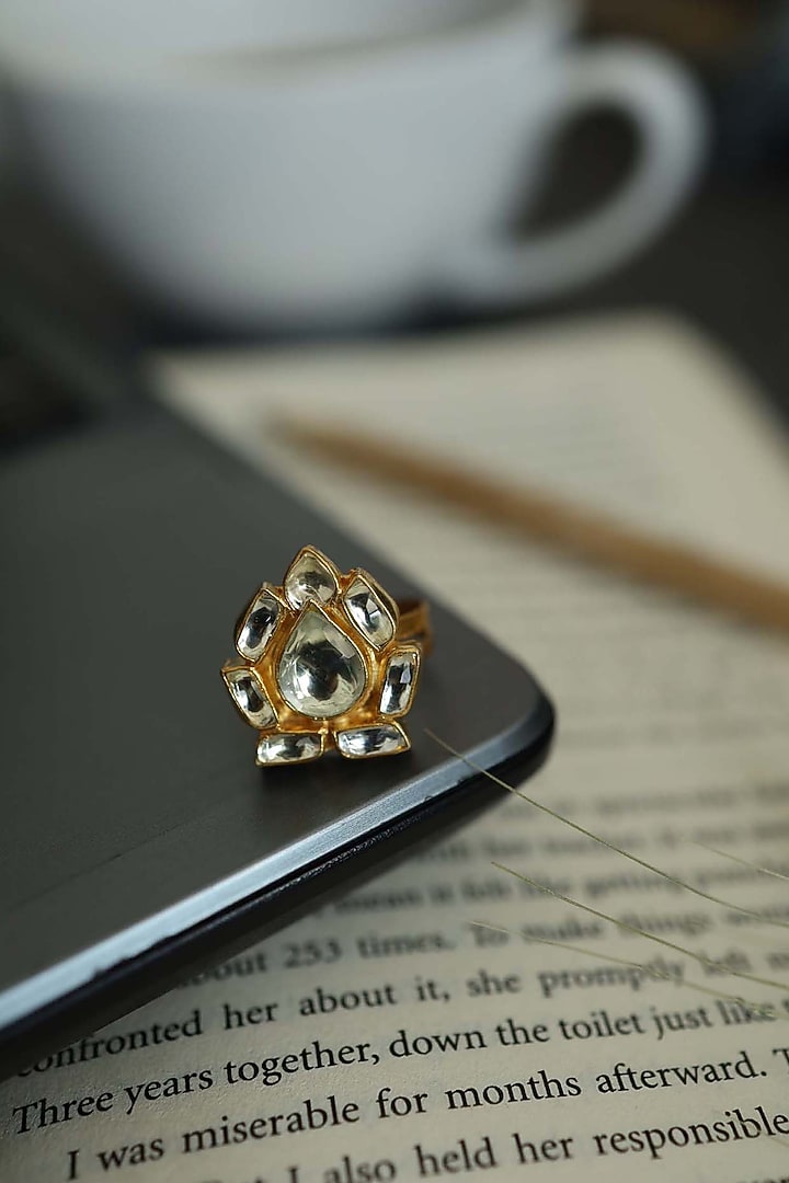 Gold Plated Kundan Polki Ring by Do Taara at Pernia's Pop Up Shop