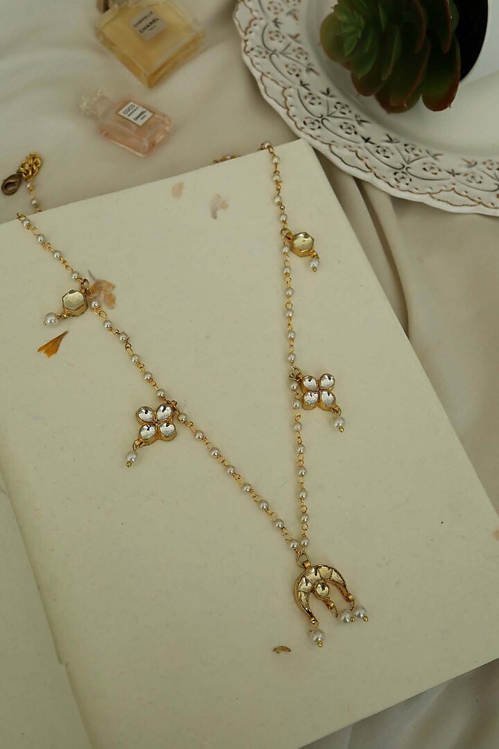 Gold Plated Kundan Polki & Pearl Necklace by Do Taara at Pernia's Pop Up Shop