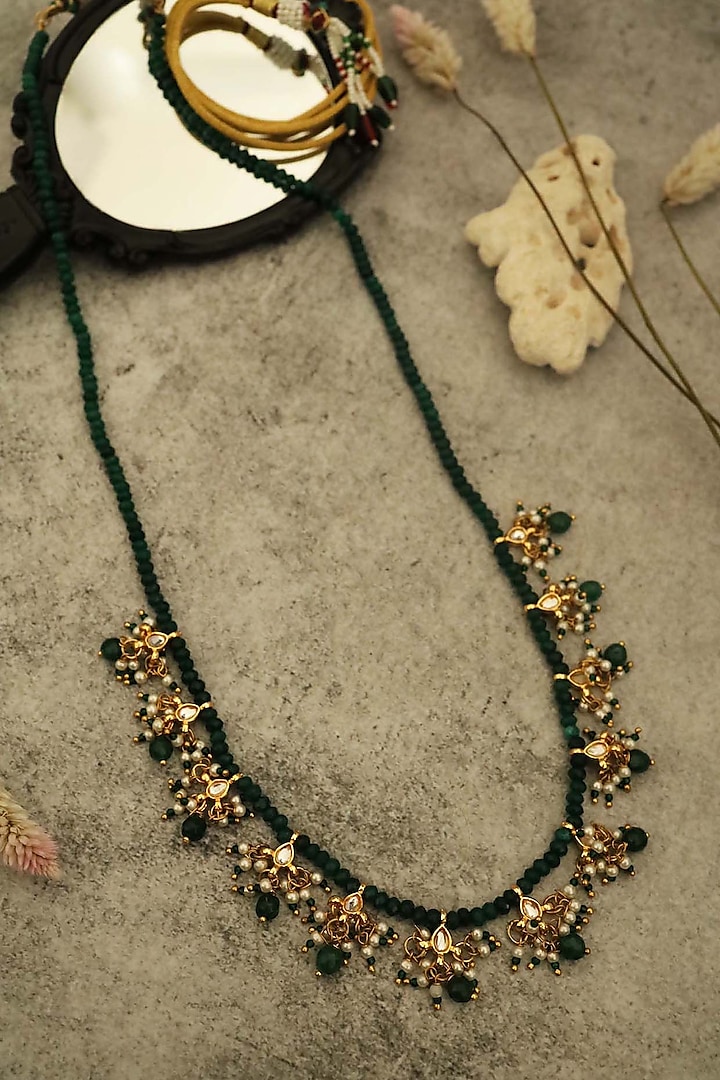 Gold Plated Kundan Polki & Jade Stone Necklace by Do Taara at Pernia's Pop Up Shop