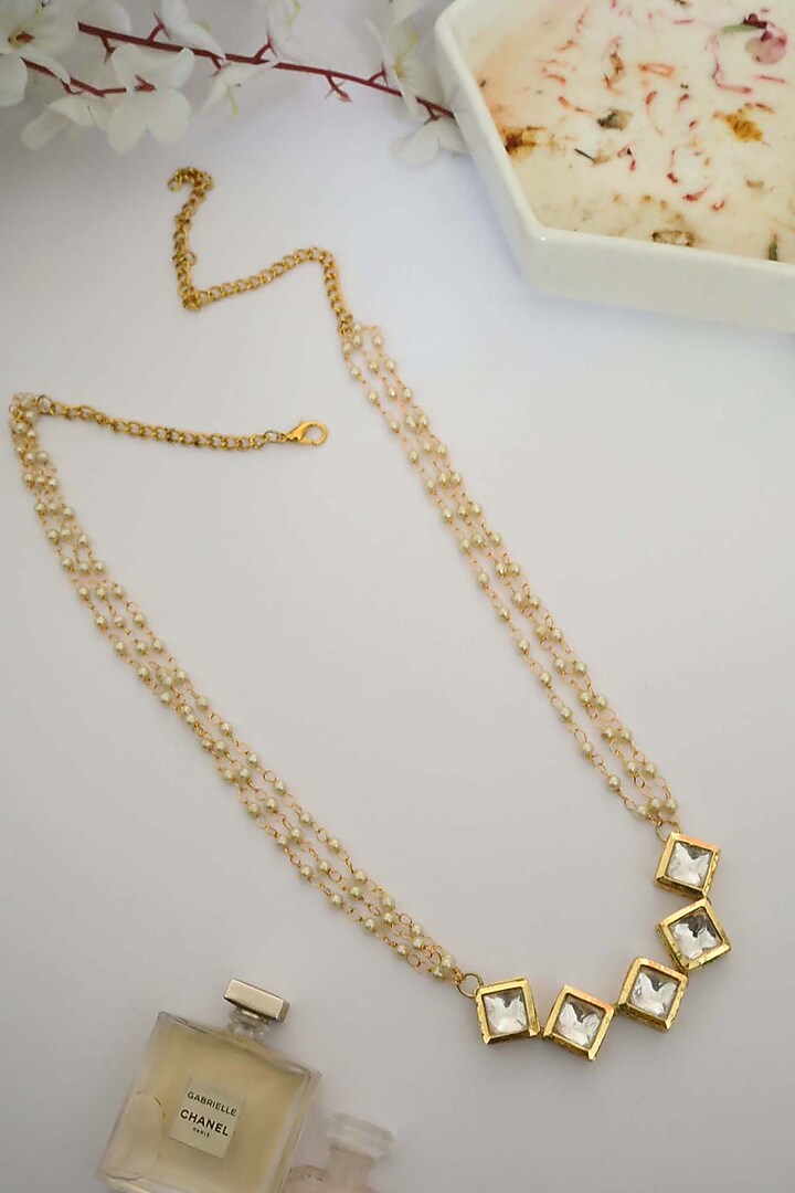 Gold Plated Kundan Polki & Pearl Headband by Do Taara at Pernia's Pop Up Shop