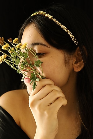 Gold Plated Kundan Polki & Pearl Headband by Do Taara